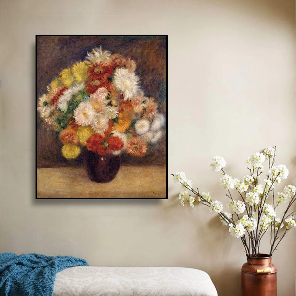 Cassisy Canvas Oil Painting Auguste Renoir《Bouquet Of Chrysanthemums》Artwork Picture Poster Modern Home Living room Decoration | Дом и сад