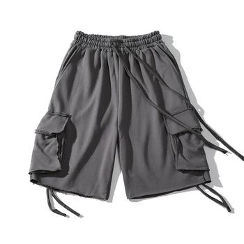 

Original Plus Size Solid Pockets Drawstring Casual Shorts Mens Loose Straight Streetwear Summer Cargo Shorts Oversize