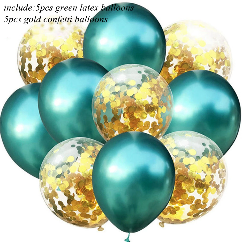 10 шт. 12 ''блестящие конфетти Прозрачные Шары глянцевые металлические балоны С Днем Рождения украшения для детской вечеринки год - Цвет: green gold