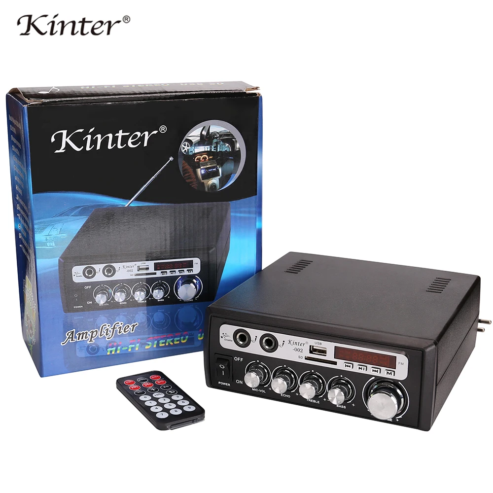 Hifi Стерео Усилители звука аудио 2,0 каналов kinter-002 домашний усилитель с микрофоном BT SD USB ввод питания управление басами
