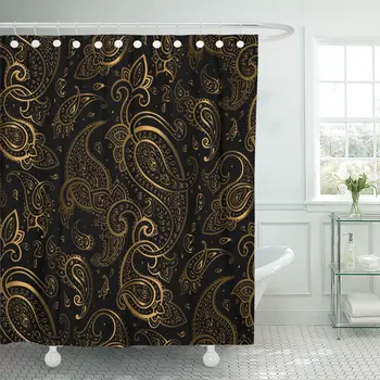 

Gold Paisley Beautiful Golden Elegant Vintage Pattern Light Abstract Shower Curtain Waterproof Polyester Fabric 72 x 78 Inches