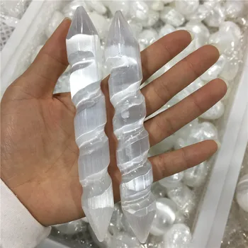 14-15CM Natural Clear Gypsum Selenite Crystal Wand Massage Stick Energy Stone Gemstone Wicca Decor Point Gift From Moroccan 4