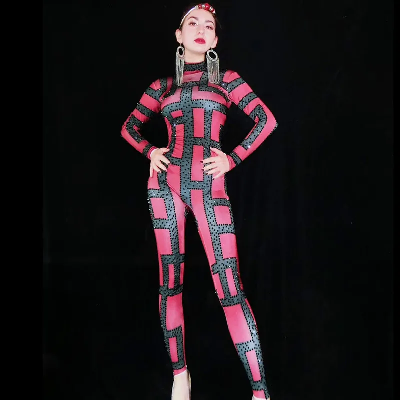 Сексуальный комбинезон с 3D-принтом, блестящее боди, декорированное камнями, одежда для сцены, Женский танцевальный костюм для певицы с кристаллами