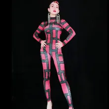 Сексуальный комбинезон с 3D-принтом, блестящее боди, декорированное камнями, одежда для сцены, Женский танцевальный костюм для певицы с кристаллами