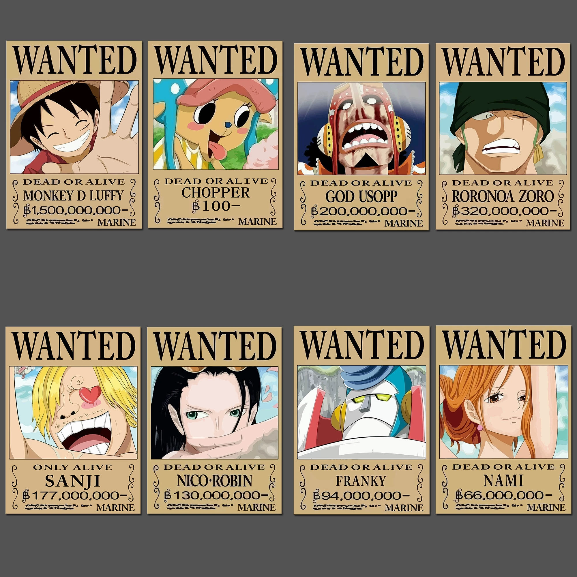 8 Pcs Lot One Piece Wanted Posters Newest Anime Poster Onepiece Luffy Ace Jinbe Nami Chopper Robin Zoro Sanji Usopp Franky Toys Action Toy Figures Aliexpress