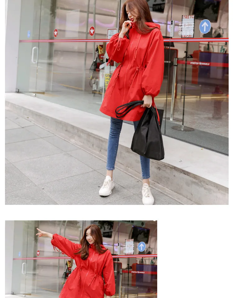 Red Windbreaker Women's Mid-length Korean-style Loose-Fit Students Autumn New Style Thin Spring Clothing Popular Coat Fashi