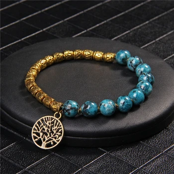 

Alloy Chain Bracelets Natural Beaded Bracelet Women Men Healing Elasticity Bangle Life Tree Charm Bracelet Pulseras Jewelry Gift