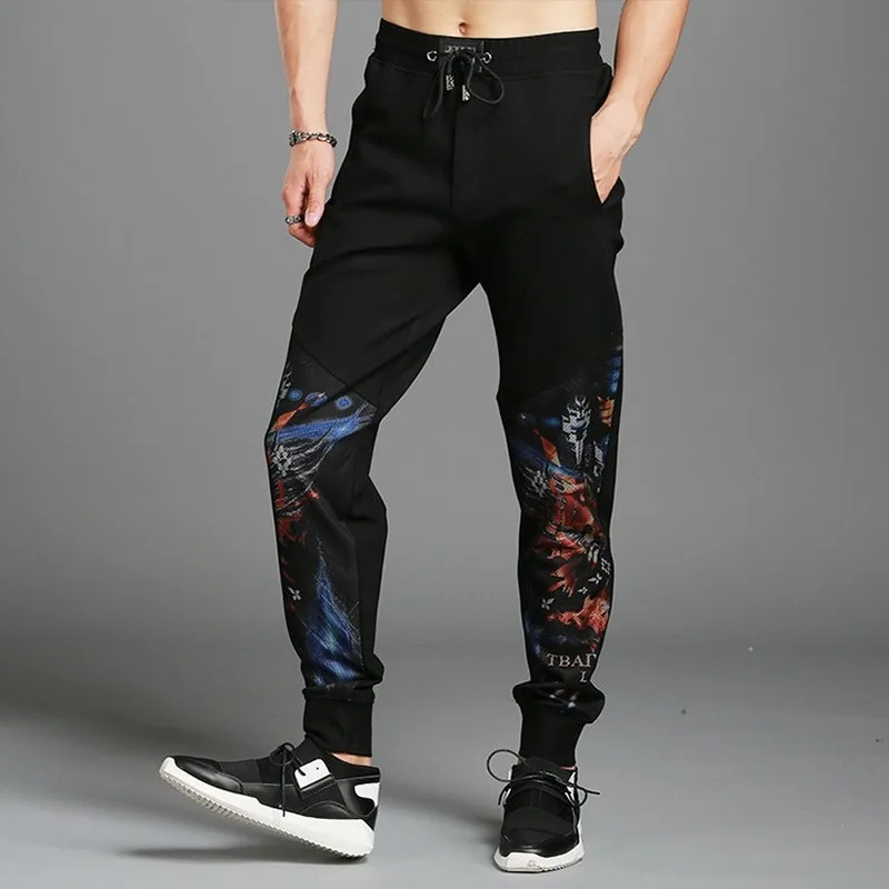 

AreMoMuWha New Chinese Style Casual Pants Autumn and Winter New Fashion Feet Pants Printed Trousers streetwear pants men QX1326