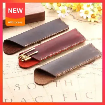 

Retro Leather Pen Pouch Holder Double Pencil Bag Pen Diary Case For Fountain/ballpoint Cover Pen Sleeve Pen Travel S9U8