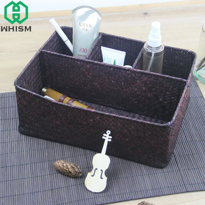 Whism Nature Handmade Storage Baskets Straw Storage Boxes Remote Woven