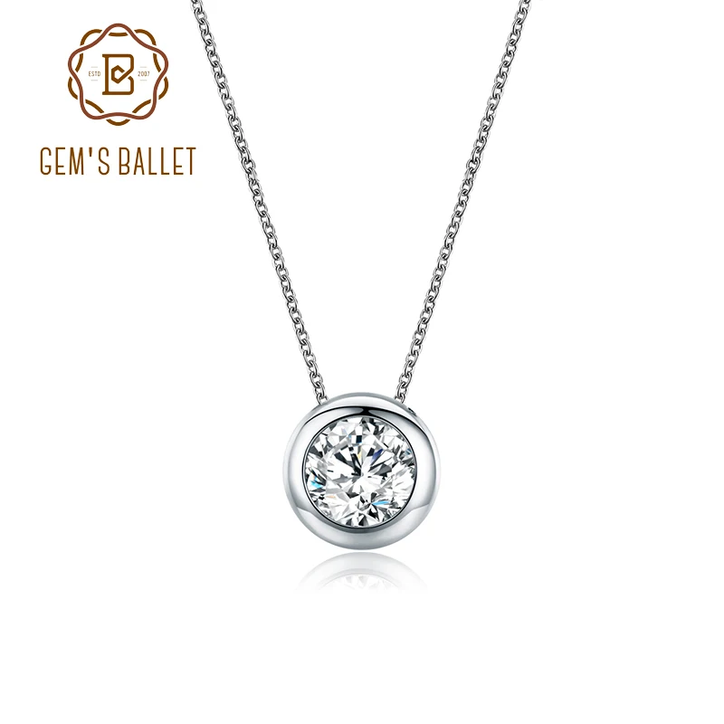 

GEM'S BALLET 925 Sterling Silver Brilliant Bezel Moissanite Pendant Necklace For Women Fine Jewelry（0.5Ct 5mm EF Color)