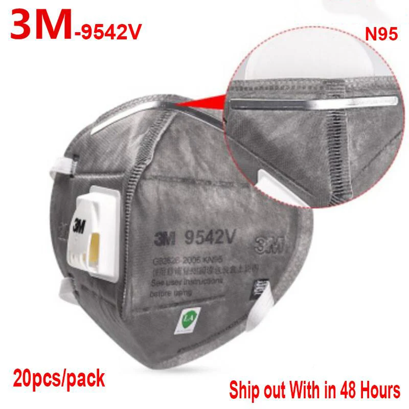 

20Pcs/50Pcs 3M 9542V Grey FFP2 Mask 9542V with Valve Anti Dust Protective Dustproof Face Mask PM2.5 Respirator Valve Filter