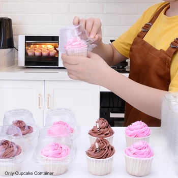 

50pcs Bakeware Cake Box Transparent Clear Cupcake Container Plastic Disposable With Ribbing Wedding Party Display Packaging