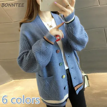 

Sweaters Women Plus Size 3XL Elegant Chic Colorful Button Design Korean V-neck Lady Outerwear Knitted All-match Womens Cardigans