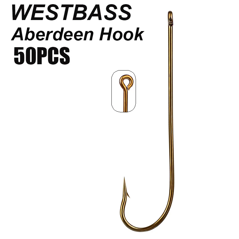 WESTBASS 50PCS Aberdeen Hooks 4#-6/0# Barbed Single Hook High Carbon Steel  Fishhooks Offset Worm Fishing Hooks Pesca Tackle