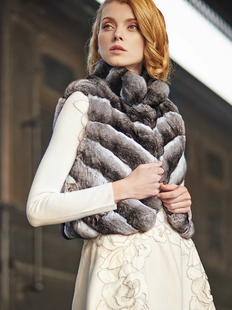 FURSARCAR  High Quality Natural Rex Rabbit Fur Vest Real Rabbit Fur Women Winter Jacket High Street Style Elegant Female Clothes