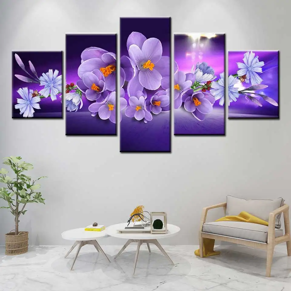 

Modern 5 Piece Modular Canvas Painting Abstract Crocus Pattern Wall Art HD Print Flowers Hanging Picture for home Decoration