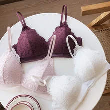 5 цветов, треугольная чашка, без косточек, удобный кружевной сексуальный женский бюстгальтер без косточек, набор, тонкая маленькая Пижама, женское нижнее белье, бюстгальтер и трусики
