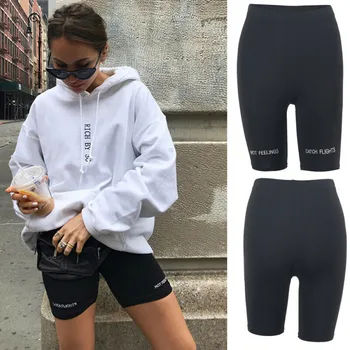 

Summer Women High Waist Stitching Shorts Letter Print Basic Sport Gym Shorts Female Fitness Black Skinny Sports Running Shorts