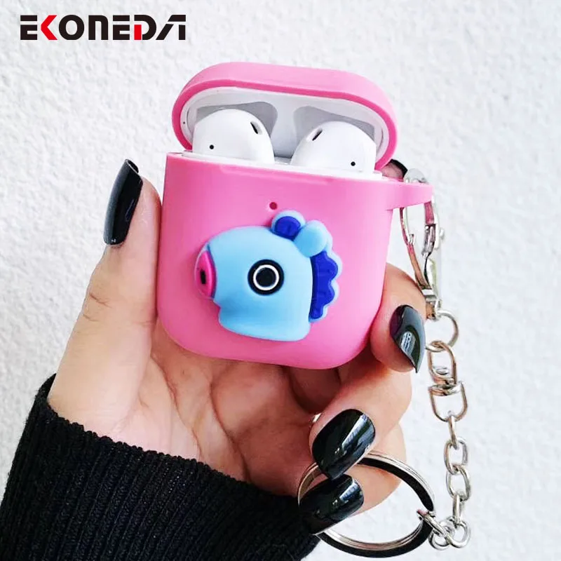 Защитный чехол EKONEDA с милыми животными для Airpods, силиконовый мягкий чехол ярких цветов для Airpods с цепочкой