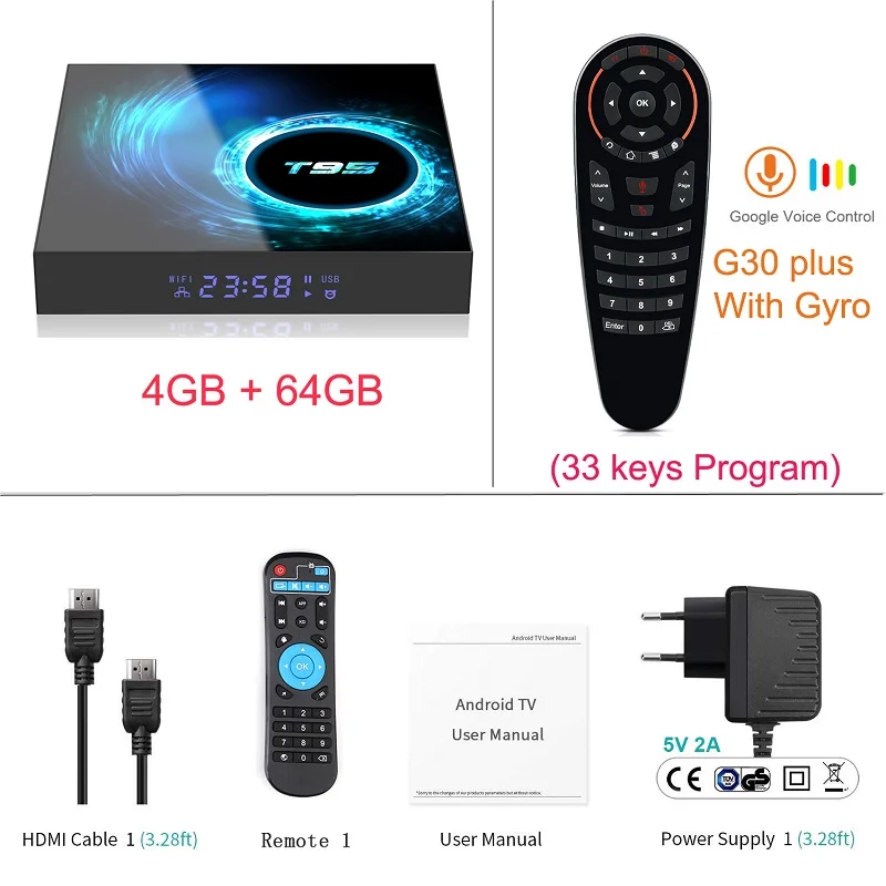 Android 10 tv BOX T95 Allwinner H616 Mali-G31 MP2 4G 32G/64G телеприставка 4K Google голосовой помощник Netflix Youtube 2G16G ТВ приставка - Цвет: 4G64G add G30plus