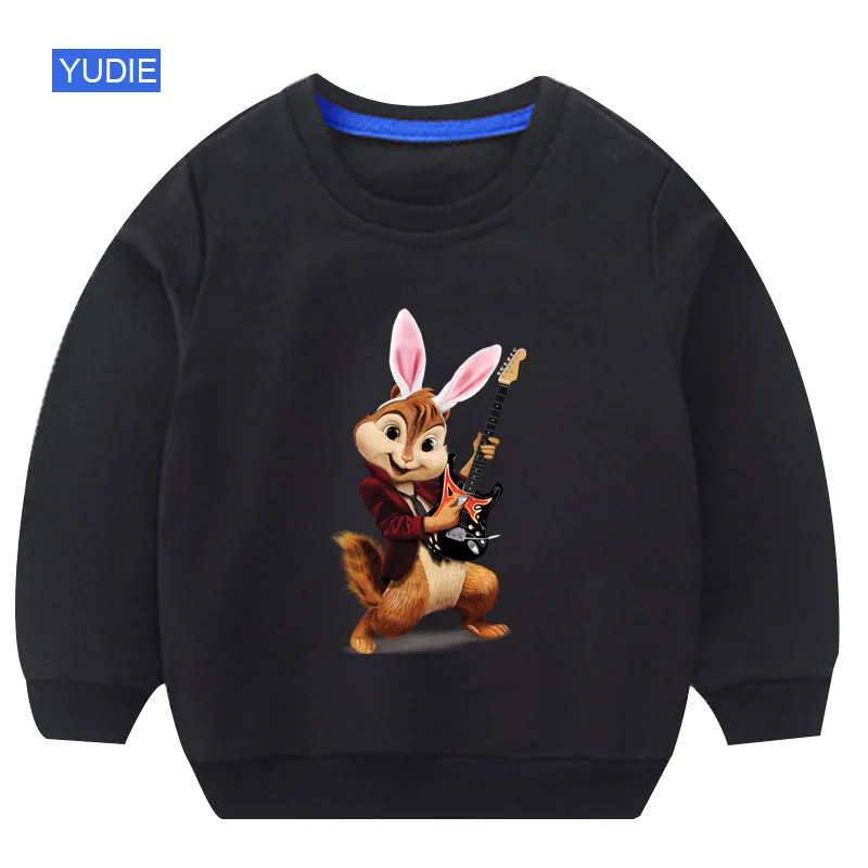 toddler girl sweatshirts autumn boys Alvin and Chipmunk hoodie toddler white sweatshirt fashion kids sweater baby outfit - Цвет: sweatshirt black