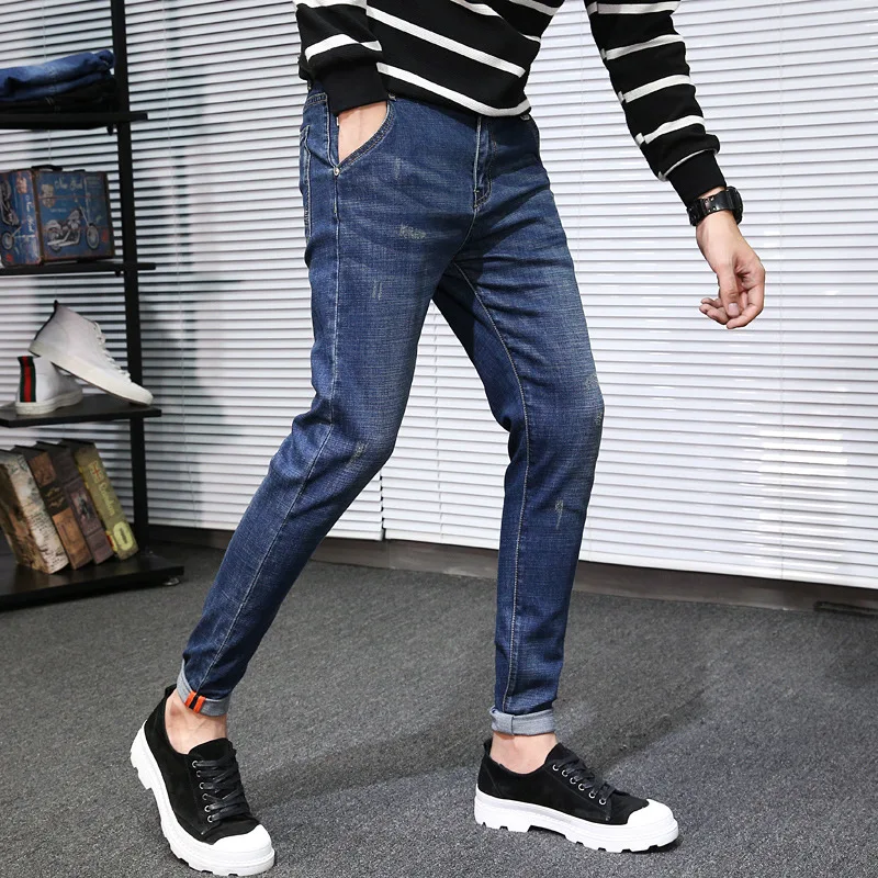 

MEN'S Jeans Skinny Pants 2018 Autumn New Style Cotton Elastic Tight-Fit Skinny Pants Korean-style Fashion Man Trousers