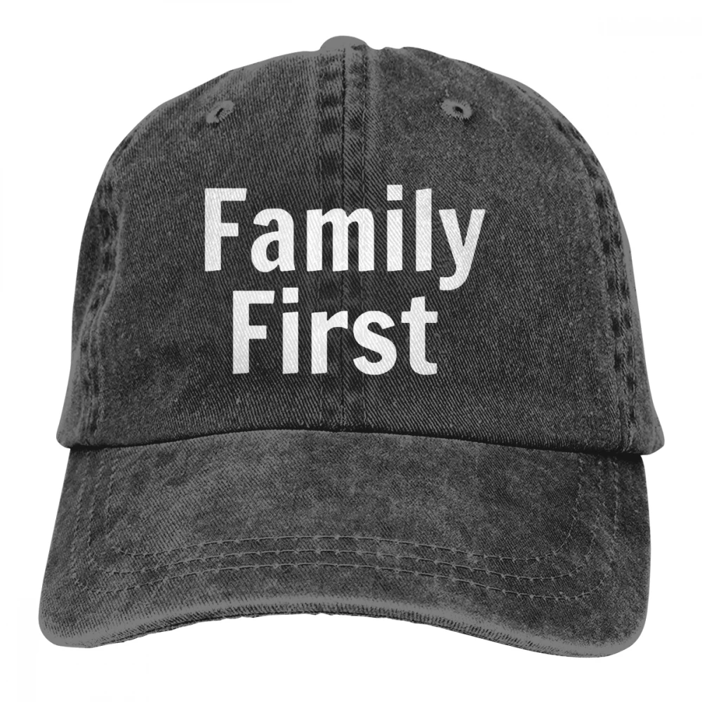 Семья первый Casquette черный унисекс Мужские Женские джинсовые бейсболка с ремешком кепки Регулируемый Гольф папа шляпа