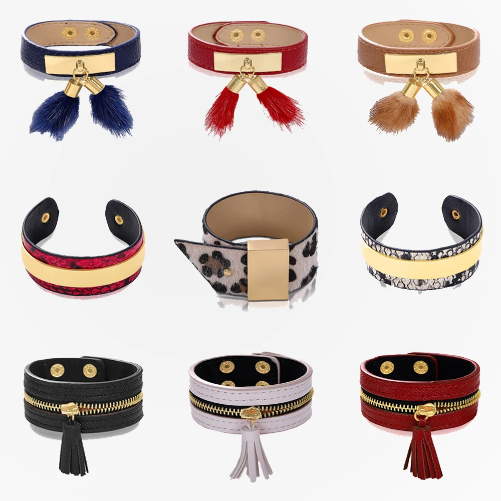 

Miwens Fashion Leather Tassel Bangle Bracelets for Women Bohemia Vintage Gold Metal Leopard Statement Bracelets Trendy Jewelry
