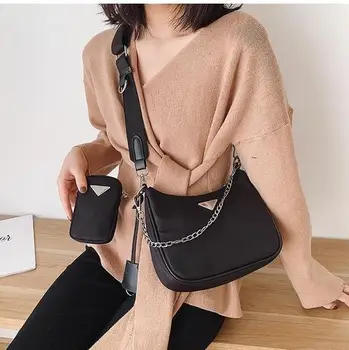 

2020 Newest vintage Style Nylon Mulit Bag black Handbag Crossbody Shoulder Bag Halt Moon Baguette Hobo Bag with box