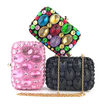 

16.5x11CM Handbag Hand-held Evening Bag Handmade Double-sided Rhinestone Bead Embroidered Women Clutch a5612