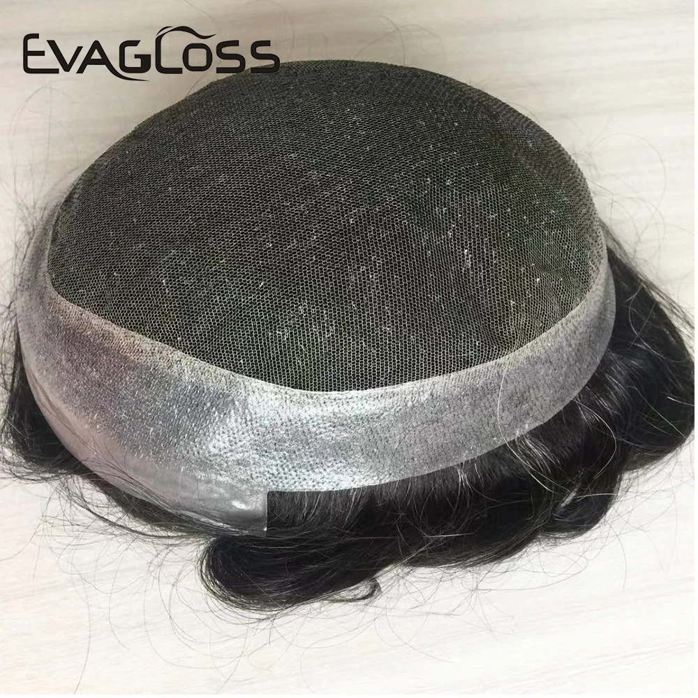 Human Hair Toupee Australian Base Men Swiss Lace with PU Silicone Around Hairpiece Replacement System Prosthesis Wigs