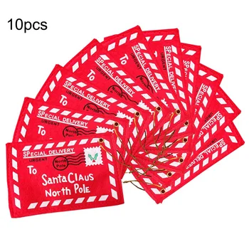 

10pcs Christmas Santa Claus Wishing Letter Envelope Hanging Ornament Xmas Tree Cards Candy Gift Bags for Home Party New Year