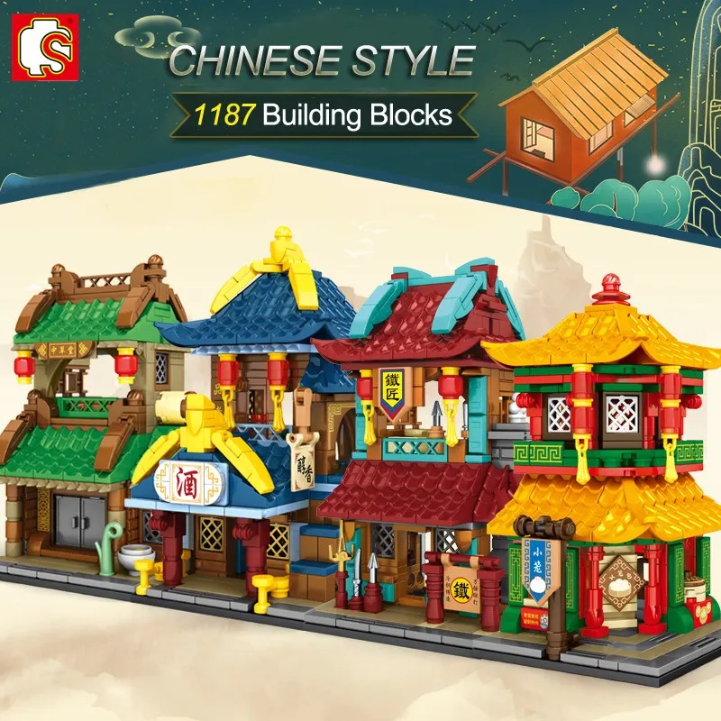 

SEMBO City Shop Building Blocks for MOC Street Ancient Chinese Architecture Store Compatible Bricks Toys for Children Xmas Gifts