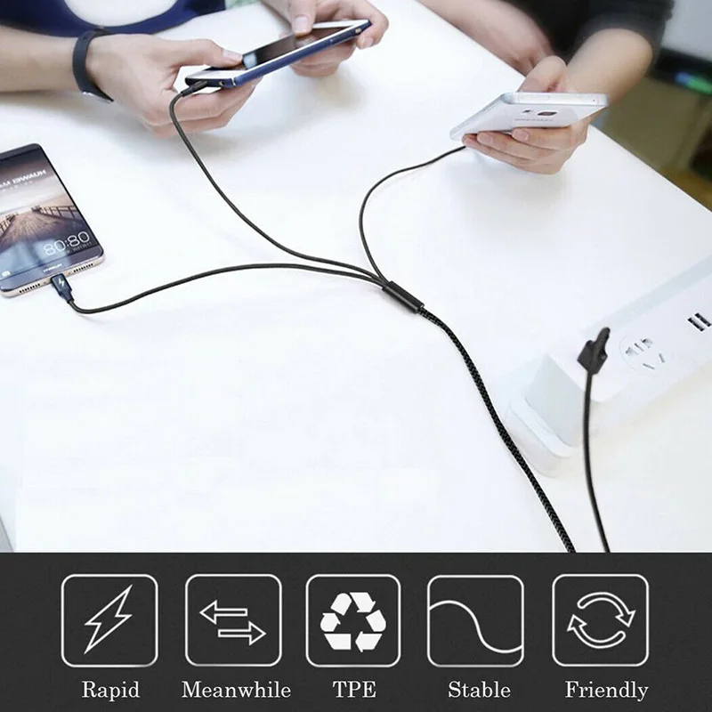 3 в 1 кабель для зарядки с нейлоновой оплеткой быстрой type C Micro USB iphone 7 8 X XR samsung S8 S9