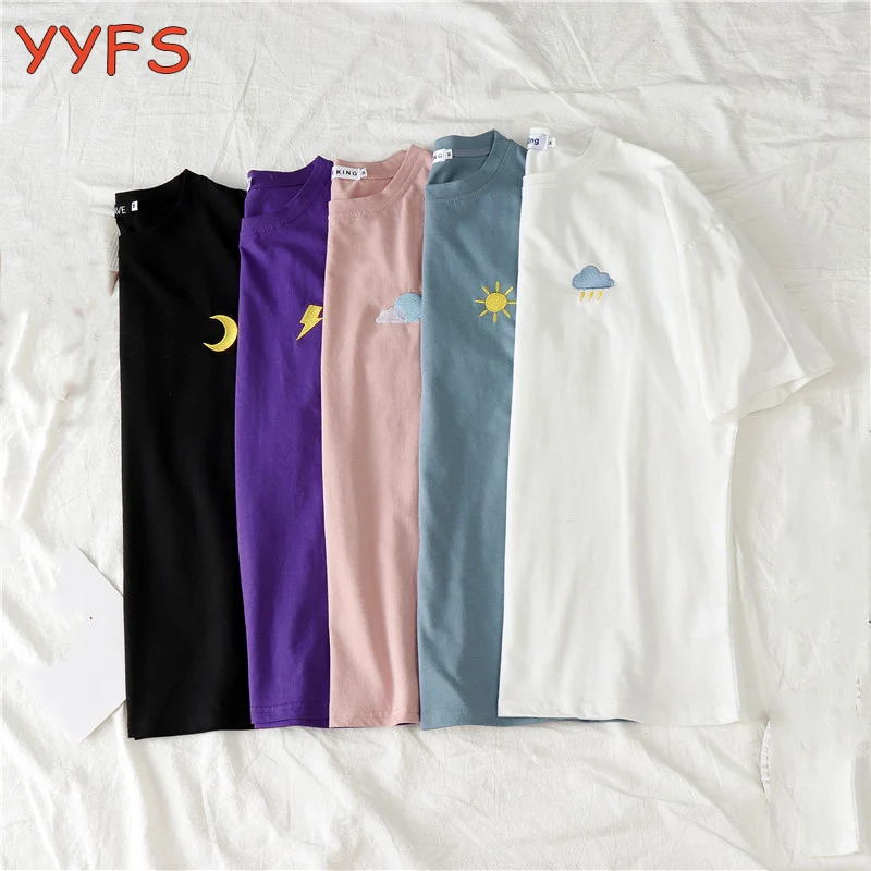 Женская футболка Camisetas Verano Mujer 2020 футболки с вышивкой погоды женская летняя
