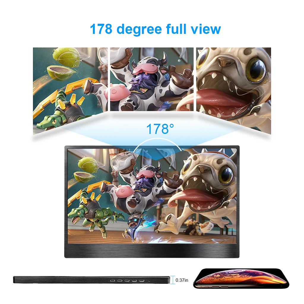 Сенсорный экран HD игровой портативный монитор 15," 2 типа C(USB-C) lapto PS4 Minihdmi 1080P ips USB с портами для Raspberry Pi/Xbox