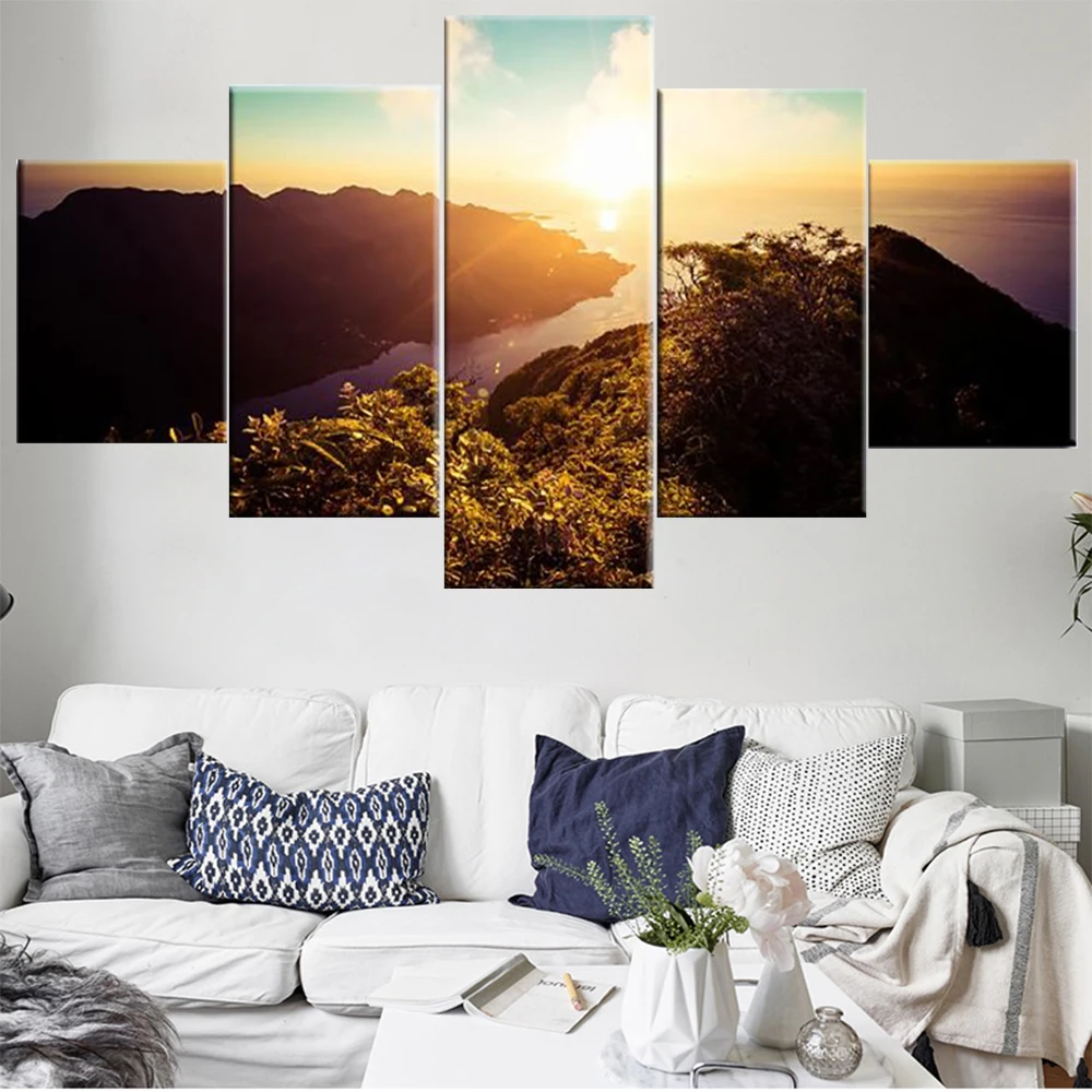 

5 Pieces Wall Art Canvas Painting Sunrise Sea Surface Landscape Poster Modern Living Room Home Framework Pictures Decoration
