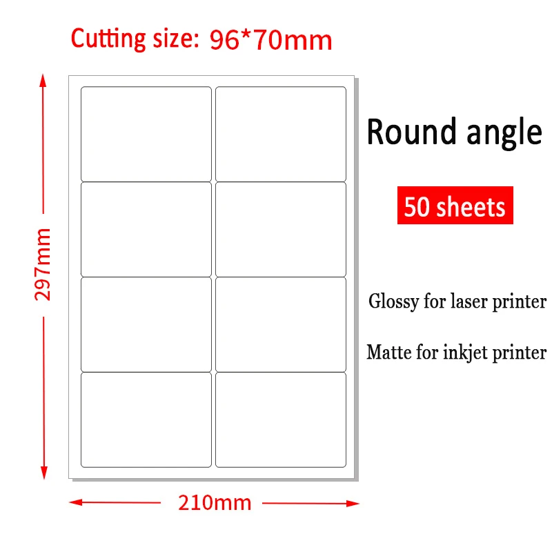 400 Pcs 105mm*74.25mm Round Angle Address Label Stickers (50 sheets A4) A7 White Self Adhesive Sticker For Inkjet Laser Printer