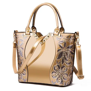 

2019 Woman Bags Embroidery Pearlite Layer Single Shoulder Totes Portable Designer Bucket Messenger Package Leather Handbag Bolsa