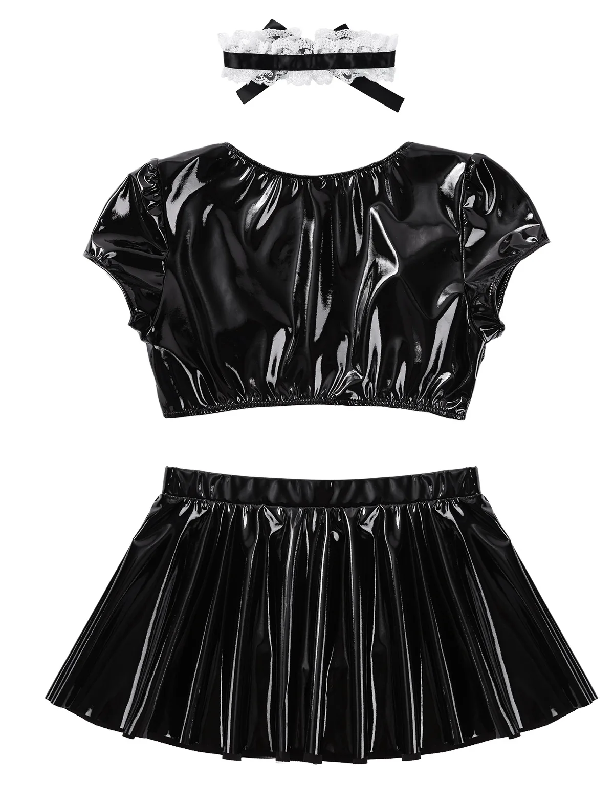 Iiniim Womens Ladies Wetlook Clubwear Cocktail Party Leather Latex French Maid Dress Cosplay Costumes Crop Top With Flared Mini Skirt -Zentai shop online H846431ea54d3479aaca7162f7bbb4b67f.jpg