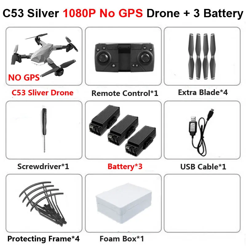 C53 5G gps WiFi FPV Радиоуправляемый Дрон с 4K HD двойной камерой Follow Me оптический поток складной Профессиональный вертолет Квадрокоптер детская игрушка - Цвет: Silver 1080P 3B