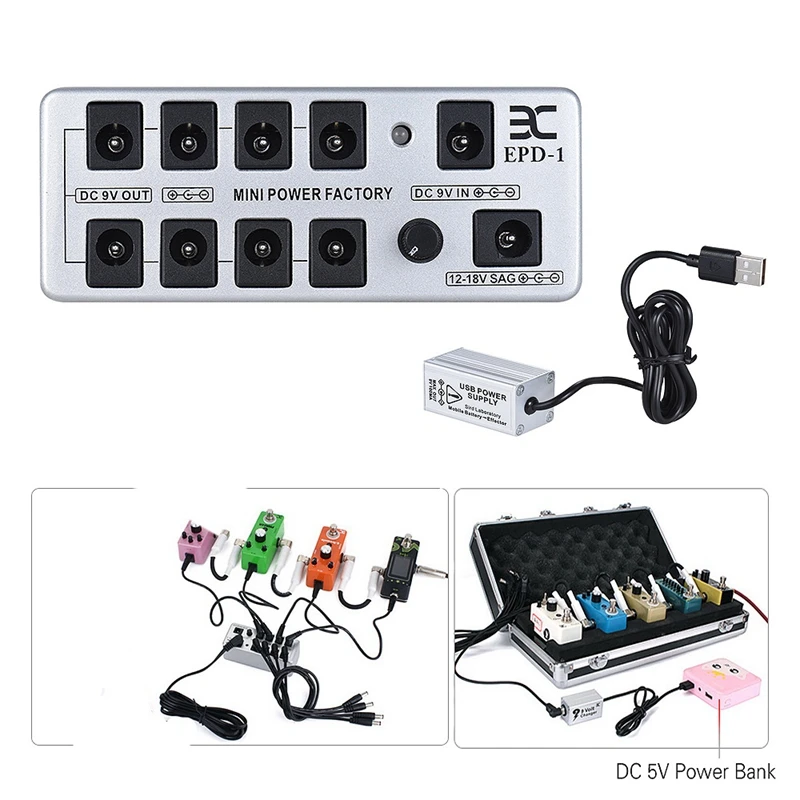 ENO гитарный эффект педаль питания с USB BoosterStation дистрибьютор 9 изолированных DC выходов для 9 в 12-18 в гитарная педаль, ЕС
