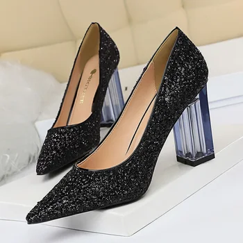 

2020 Spring New Women Classics Pumps Fashion Sexy Dress Bling Wedding Shoes Pointed Crystal heel High Heels