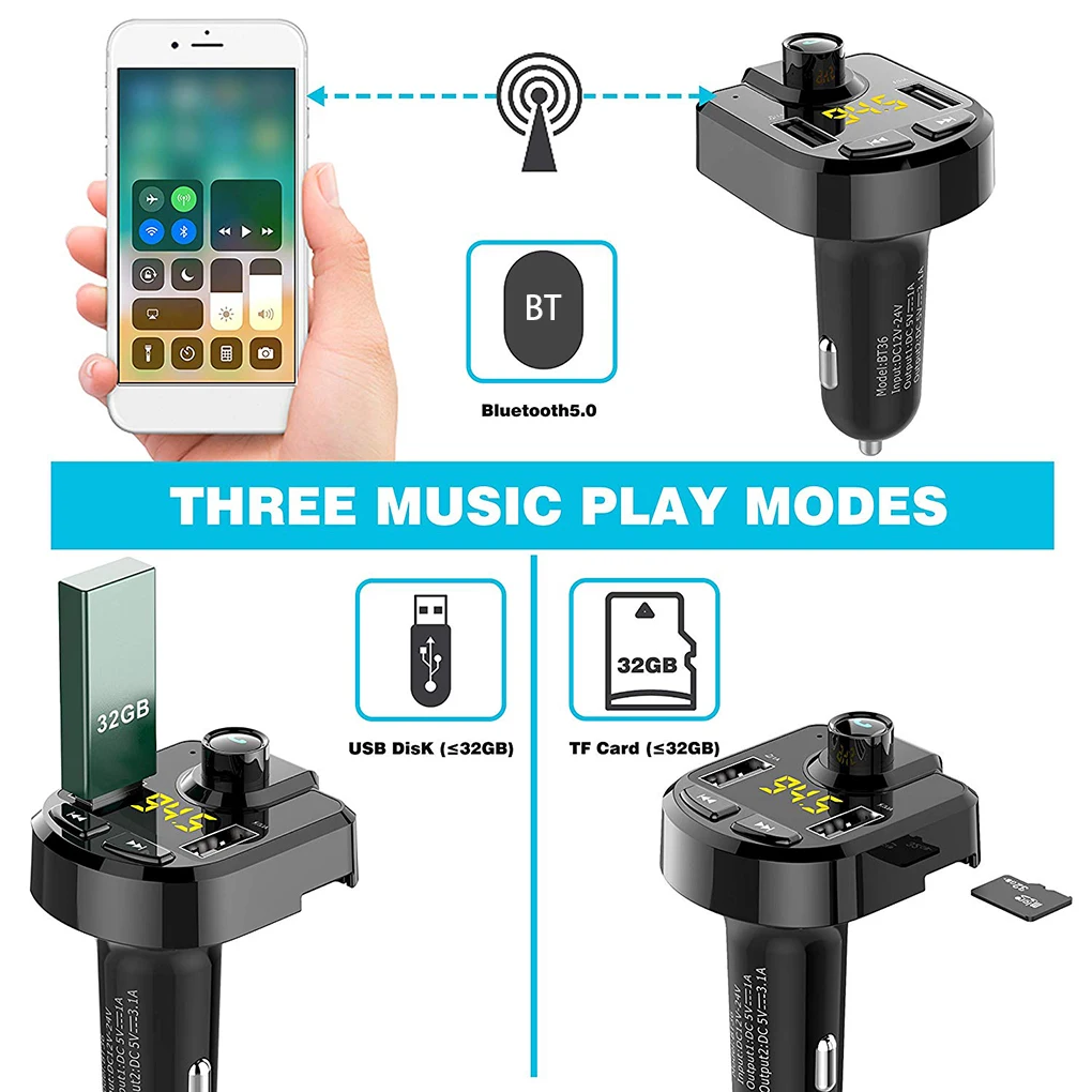 Fm-передатчик Bluetooth Handsfree автомобильный комплект аудио mp3-плеер Быстрая зарядка двойной USB Автомобильное зарядное устройство