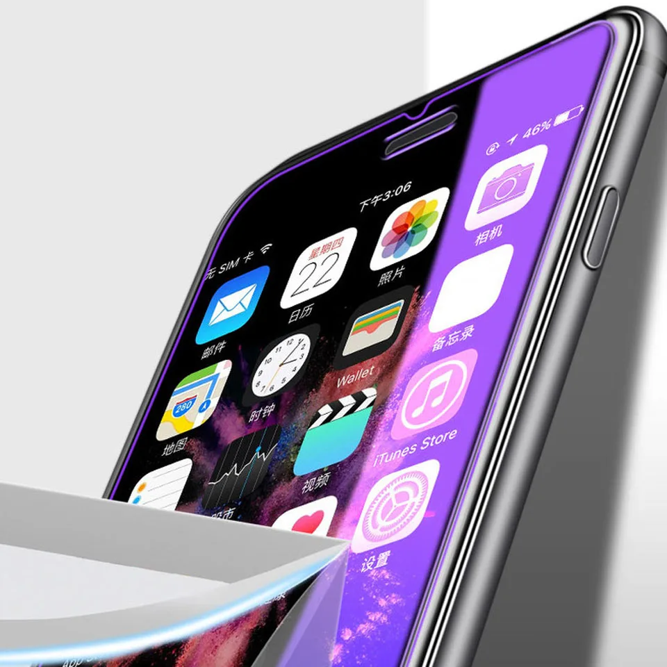 50Pcs Anti Blue Light Screen Protector For iPhone 12 11 13 Pro max X XR XS MAX Tempered Glass for iPhone6 6S 7 8 Protective Film