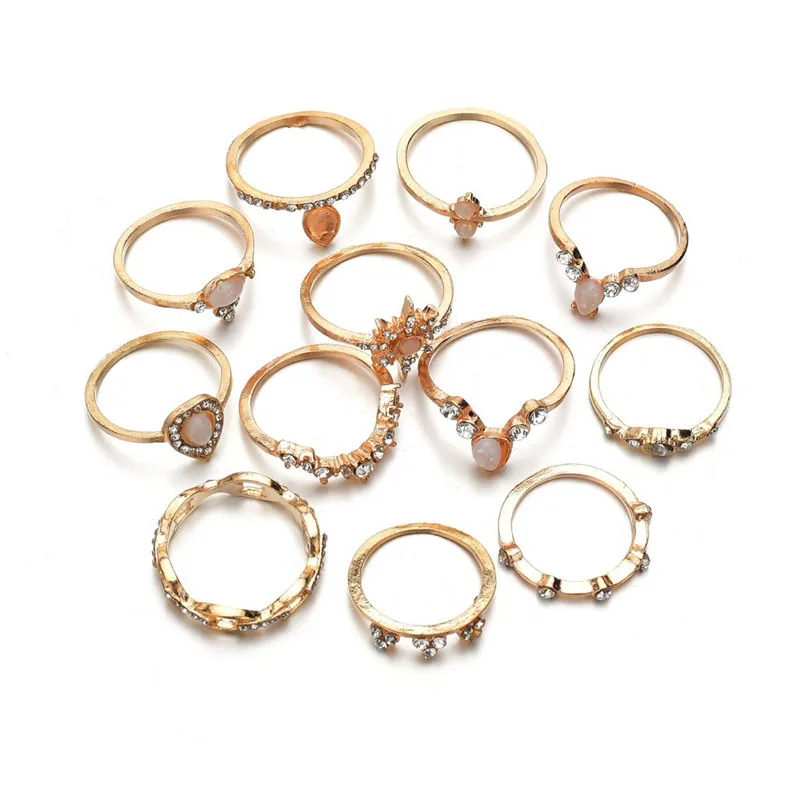 WUKALO, набор колец в богемном стиле, винтажная Корона, капли воды, звезды, геометрический кристалл, Женское кольцо, очаровательное кольцо, вечерние, свадебные ювелирные изделия