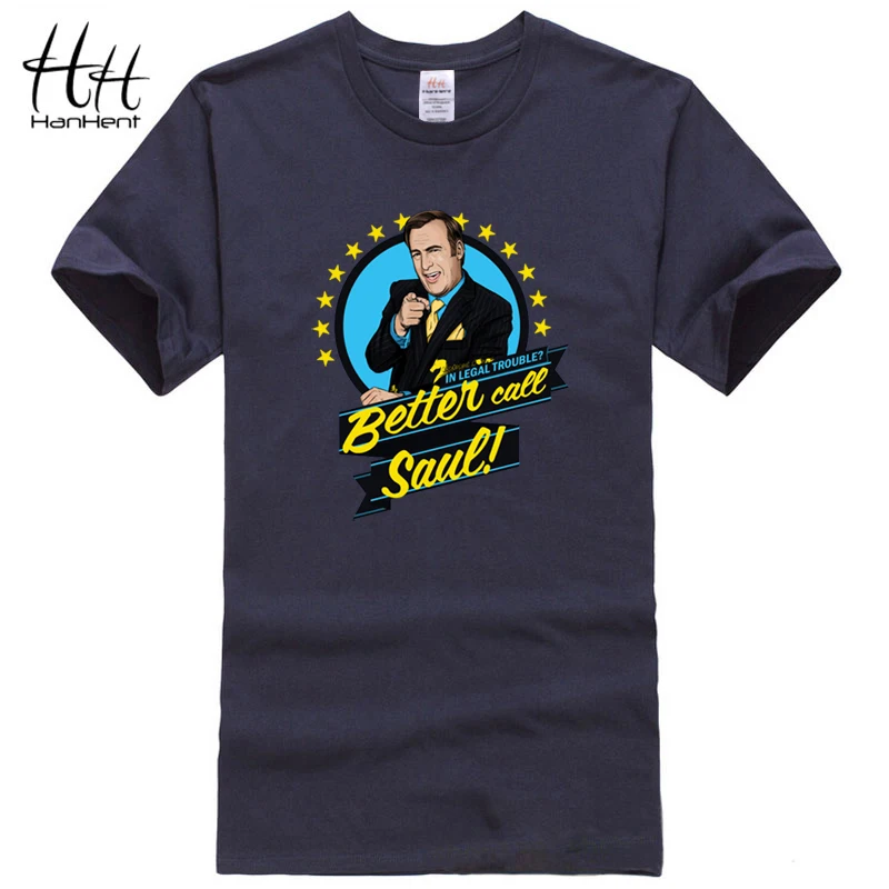 Мужская хлопковая футболка HanHent BETTER CALL SAUL свободная короткая с круглым вырезом