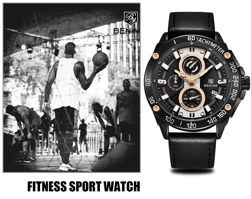 BENYAR набор мужские модные часы в деловом стиле мужские часы Топ бренд класса люкс Хронограф Мужские водонепроницаемые спортивные часы Relogio Masculino