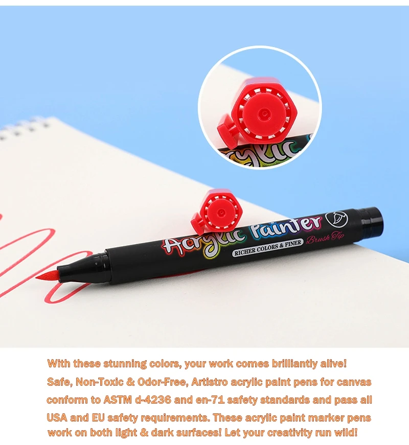 36 Colors Acrylic Paint Pens Acrylic Brush Marker Pens for Rock Painting, Stone, Ceramic, Glass, Wood, Canvas ,DIY Card Making.